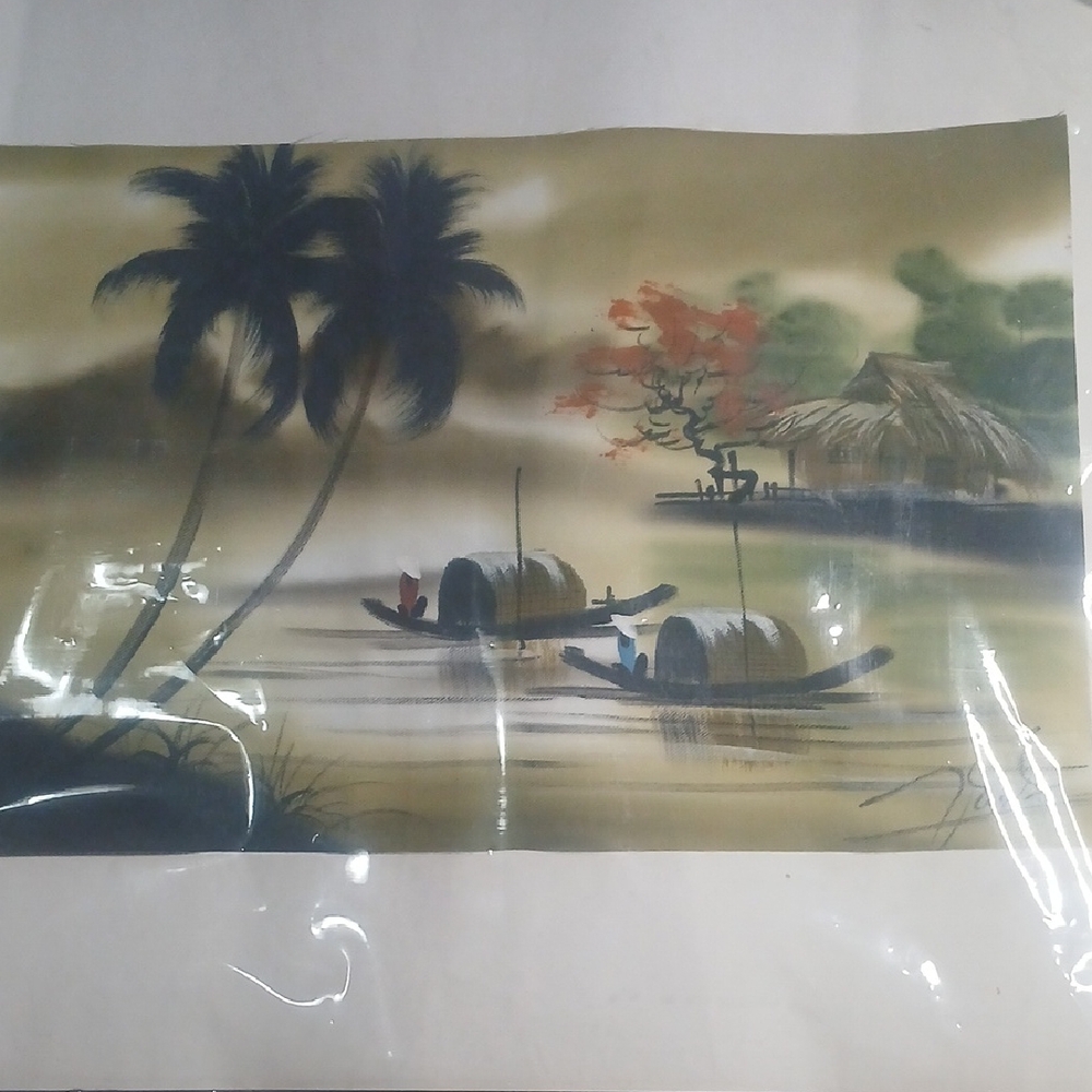 Asian Scenic Watercolor Art Print With Beautiful Details And Colors.
